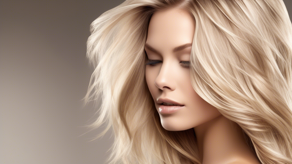 Create an image of a person with beautifully styled hair featuring ash blond foils, showcasing soft, sun-kissed highlights. The hair should appear voluminous and textured, capturing the natural and flattering look of the ash blond foils. The background should be a well-lit, modern salon environment, emphasizing the professional and polished finish. Elements like hair care products or tools subtly displayed in the background can further enhance the scene