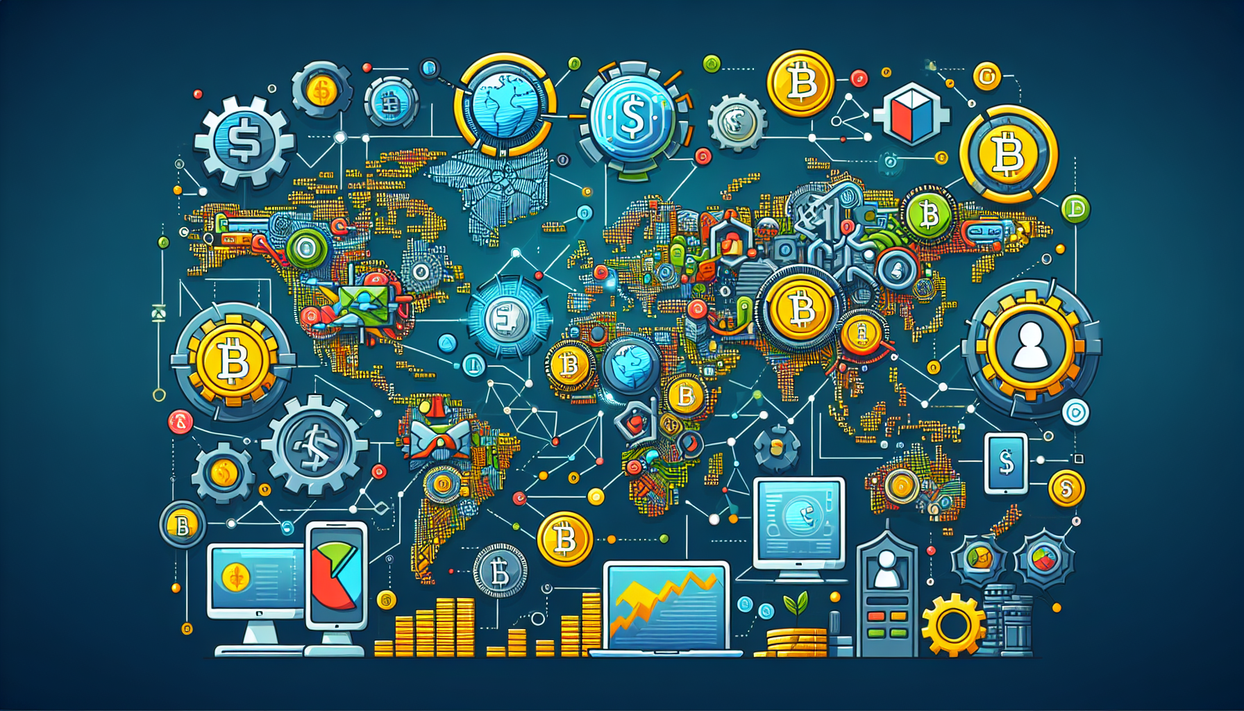 Create a detailed illustration showcasing the inner workings of CBDC (Central Bank Digital Currency) Crypto. The image should highlight key technologies such as blockchain and distributed ledger technology, with visual representations of security and privacy measures. Additionally, include a world map with different countries and their unique approaches to CBDC implementation.