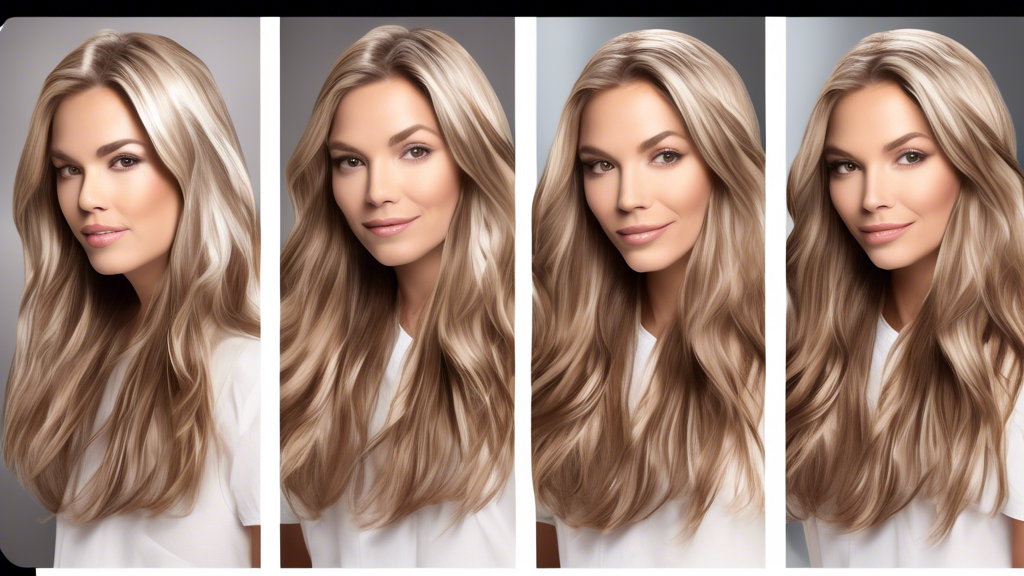 Create a detailed step-by-step illustration showing the process of applying ash blonde foils in brown hair. The scene should include three panels: the first panel depicting the preparation of the hair with pre-coloring treatments, the second panel showing a stylist skillfully applying the ash blonde foils using the foiling technique to achieve even and natural-looking highlights, and the third panel illustrating post-coloring care with the use of specialized hair products to maintain vividness and health. The overall style should be realistic and visually informative, with close-up views to highlight the intricacies of each step.