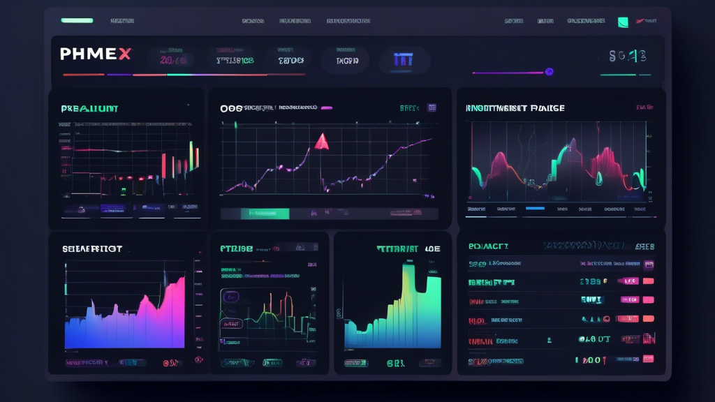 Create an image of the Phemex Exchange platform interface, featuring a clean and intuitive design. Show traders interacting with a secure and user-friendly trading dashboard, complete with charts, trading pairs, and various investment options. Highlight elements symbolizing data protection, like shield icons or locks, to emphasize security measures. Include subtle representations of different investment programs offered by Phemex, such as staking, derivatives, and spot trading.