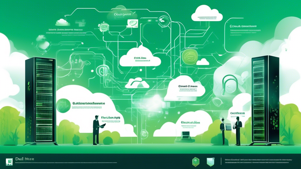 Prompt for DALL-E: 

Create an image depicting the future trends and developments in cloud servers. Illustrate futuristic technology advancements in cloud computing, highlighting enhanced performance and new application areas. Show a hybrid and multi-cloud environment with interconnected cloud services from different providers seamlessly working together. Incorporate elements of green IT, such as eco-friendly data centers and sustainable energy sources like wind turbines and solar panels integrated into the server environments. Use a modern, sleek, and high-tech visual style to represent innovation and sustainability in the realm of cloud computing.