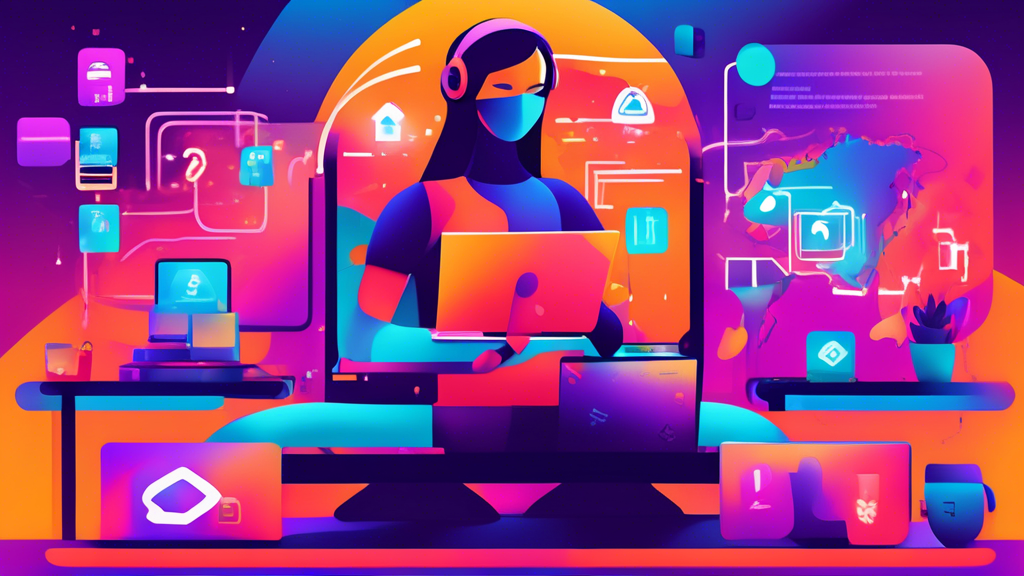 Prompt for DALL-E: 

A vibrant and dynamic digital illustration showcasing the advantages of Private Internet Access (PIA) services. The image features a central figure using a computer, with icons representing comprehensive anonymity and IP address protection surrounding them. Other elements include user-friendly interfaces on devices like smartphones and tablets, symbols for additional features like a malware blocker and ad-free browsing, and visual representations of speed and reliability (e.g., a fast-moving digital wave or a shield with a lightning bolt). The overall tone is friendly and inviting, encouraging beginners to explore the benefits of PIA.