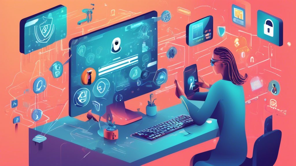Prompt for DALL-E:

An illustration of advanced techniques for maximizing online private protection. The scene shows a user at a desk surrounded by various cybersecurity elements: a lock symbol representing encryption, icons of secure communication channels, privacy-focused browsers, and search engines. The user