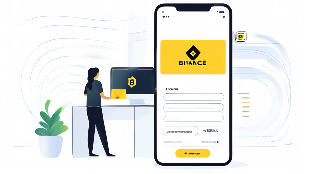 Create an image that showcases the step-by-step process of creating an account and verifying your identity on Binance Exchange. The image should have a clear, instructional style, featuring:

1. A computer screen displaying the Binance homepage.
2. A hand clicking on the Register button.
3. A form being filled out with email and password information.
4. An email inbox showing a verification email from Binance.
5. A mobile phone with the Binance app open, showing steps to verify identity (uploading ID, facial recognition).
6. Tips or icons related to account security, such as strong passwords and two-factor authentication.

The overall design should be user-friendly and visually engaging to help beginners understand the process clearly.
