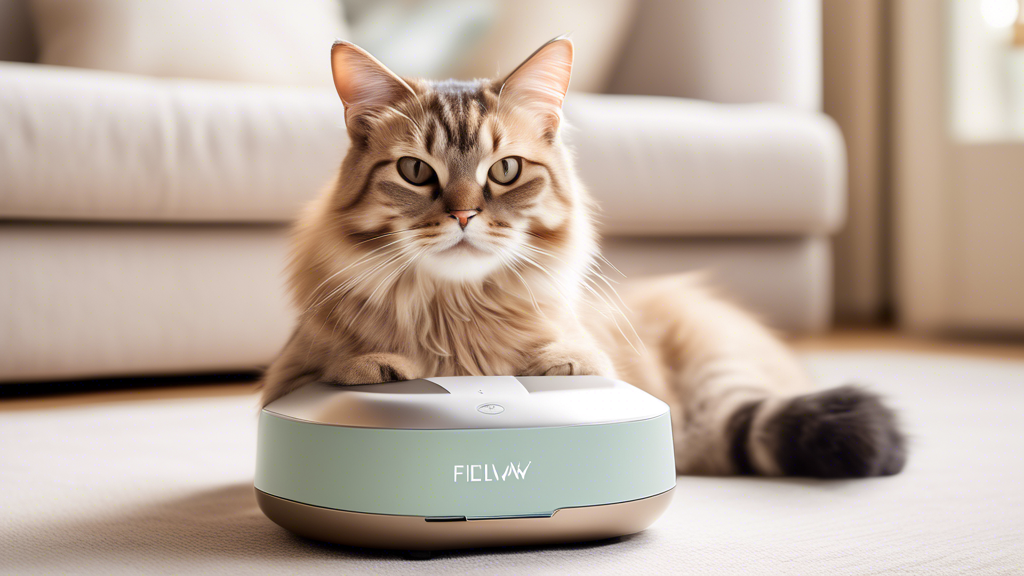 Create an image of a serene and harmonious home environment where a contented cat lounges comfortably next to a Feliway diffuser emitting soothing pheromones. The room should be well-lit with soft colors and cozy furnishings, conveying a sense of calmness and tranquility. The Feliway diffuser should be prominently displayed to showcase it as a key element in maintaining a stress-free atmosphere for the cat, helping to stop spraying behavior.