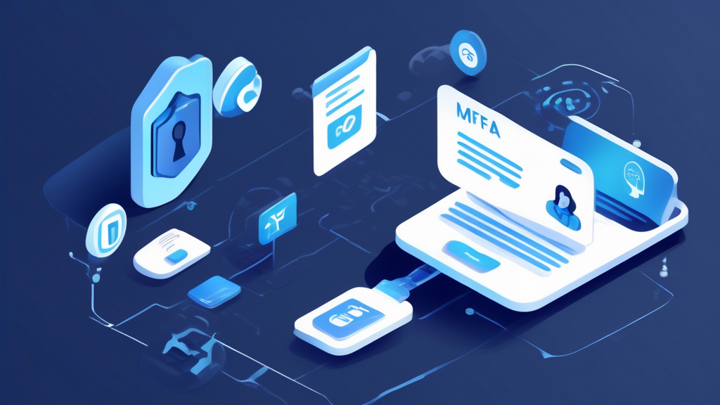 Create an image that depicts the concept of Multi-Factor Authentication (MFA) for enhanced security. The scene can show a user securely logging into their account on a computer or mobile device. Incorporate visual elements such as a password entry field, a prompt to enter a verification code sent to a mobile phone, and a fingerprint scan symbol. The background can include icons or symbols that represent security, like padlocks, shields, or checkmarks, to emphasize the added layer of protection that MFA provides. The overall tone should convey a sense of security and peace of mind.