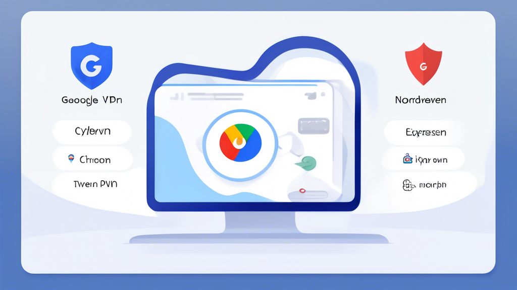 Prompt: Create an image that features a sleek Google Chrome browser window with three prominent VPN extension icons: NordVPN, ExpressVPN, and CyberGhost VPN. Each icon should be highlighted with labels showing key features and pros/cons. The background should include elements that represent security and speed, such as padlocks, shields, and speedometer icons. The overall design should feel modern and tech-savvy, appealing to users interested in enhancing their online privacy.