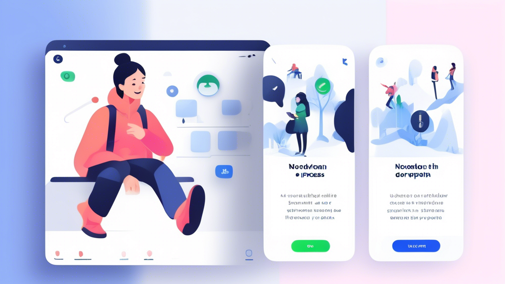 Create an image that includes a friendly digital guide or character walking a user through the process of accessing a NordVPN free trial. The scene should showcase a step-by-step tutorial, with highlighted essential requirements and steps, and should feature screenshots or visual elements like arrows and text bubbles that guide the user through the activation process. The color scheme should match NordVPN’s branding, primarily using blue and white. The digital guide should have a welcoming expression, making the process feel easy and approachable. Keywords: nord vpn free trial.