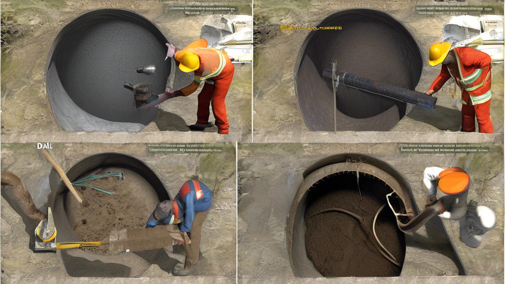 DALL-E prompt for an image related to outline point #2:

Split-screen illustration showing two methods of cast iron sewer pipe repair: on the left, a traditional dig-and-replace technique with an open trench and workers replacing a pipe, and on the right, a trenchless repair method using pipe lining technology with minimal surface disruption. Include diagrams and labels for each method.