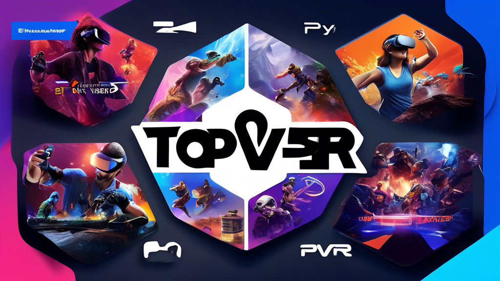 Create a vibrant and dynamic scene showcasing a diverse selection of top virtual reality games available for PSVR2. Highlight well-known franchise titles optimized for PSVR2 and feature upcoming, highly-anticipated releases. Include excited gamers immersed in the VR experience, surrounded by visually stunning and detailed game environments. Emphasize the depth and variety of the game library, showcasing the commitment of developers to innovate and expand within the PSVR2 ecosystem.