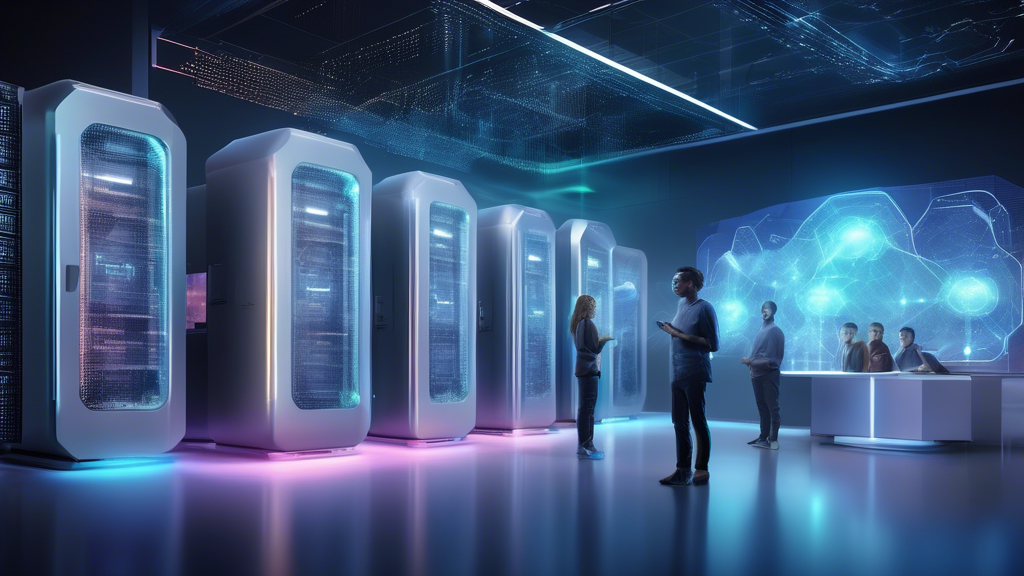 Prompt for DALL-E:

Create an image illustrating the future trends in Google Cloud Computing. The scene includes futuristic datacenters with holographic interfaces, symbolizing the integration of cutting-edge technologies like quantum computing and blockchain. Highlight the development in edge computing and IoT support with connected devices and smart city elements. Showcase strategic partnerships with logos of leading tech companies, all set against a backdrop of a sleek, technologically advanced skyline. Incorporate subtle Google Cloud branding in the design.