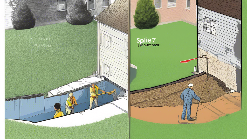 DALL-E prompt for an image related to outline point #3:

A split-screen illustration showing two stages of a residential sewer replacement process: On the left side, a cross-section view of a backyard with workers operating an excavator to access underground pipes, and on the right side, the same backyard fully restored with new grass and a clean surface, symbolizing the before and after of a sewer replacement project.