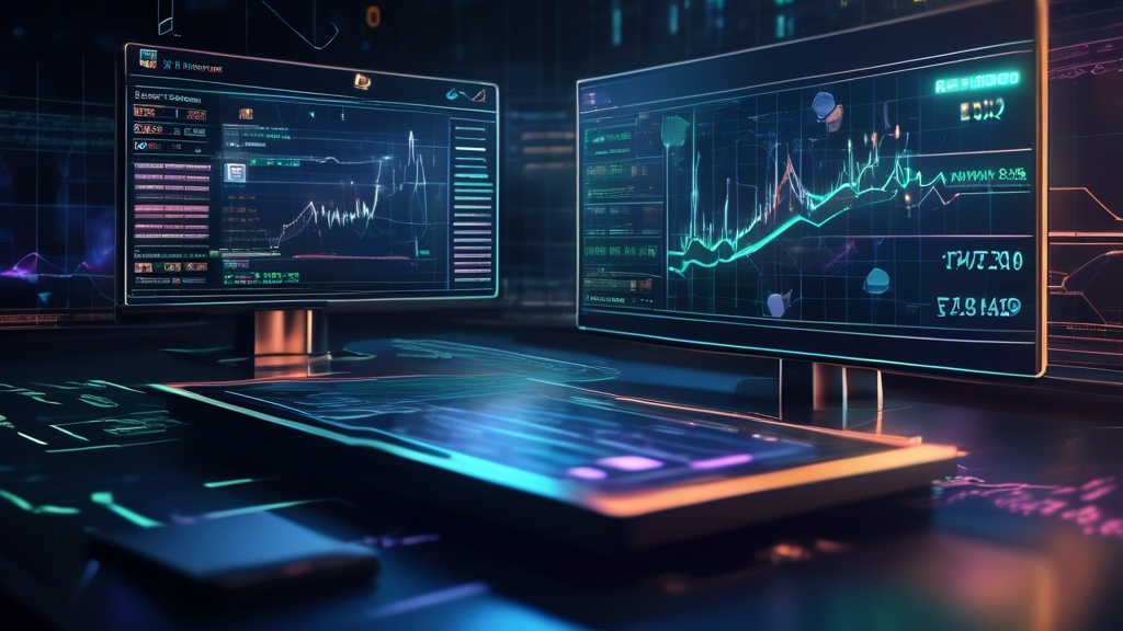 Create an image depicting a modern, futuristic trading terminal displaying cryptocurrency charts with a focus on a Demo Trading interface. The background should feature a sleek, high-tech design with holographic elements that symbolize data flow and market analysis. Include a figure using the terminal, with graphical icons representing trading strategies and common mistakes (e.g., stop-loss orders, profit targets), and transition elements hinting at the shift from demo to real trading. Ensure the image reflects the educational and preparatory nature of crypto demo trading.
