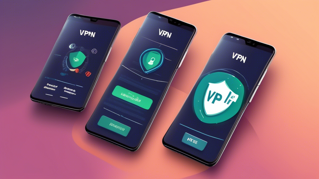 Create an image depicting the key features of the best VPN for Android, including a fast and stable connection, a user-friendly app interface, and robust encryption and security protocols. The image should show an Android phone with a sleek, intuitive VPN app interface on the screen. Illustrate a strong and stable internet connection with visual elements such as signal strength bars or a speedometer. Include symbols representing encryption (like a padlock) and security protocols, suggesting high-level protection. The background should imply a smooth and fast connection, perhaps with flowing lines or networks, while maintaining a modern, tech-savvy feel.