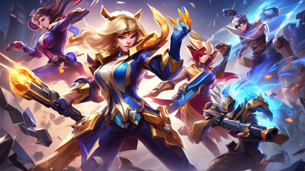 Create an illustration that represents the transformative role of M4 in Mobile Legends: Bang Bang. The image should depict a gaming scenario where M4 is central to team dynamics and strategy. Show characters in a coordinated action scene, highlighting their teamwork, skill combinations, and strategic positioning. Include visual cues of in-game elements like health bars, strategic markers, and abilities in action to emphasize the enhanced game experience brought by using M4.