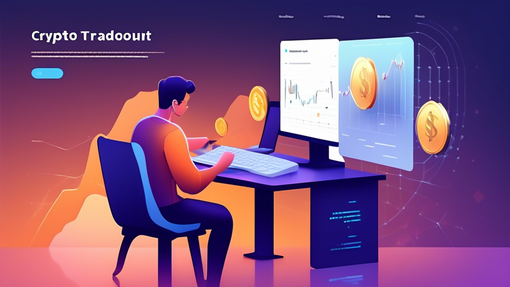 Prompt: A beginner being guided through the steps to start with a crypto trading demo account. The image should illustrate a person sitting at a computer, selecting a trading platform, signing up for a demo account, and exploring its basic features like virtual deposits, order execution, and portfolio tracking. The background can include charts, digital coins, and an intuitive trading interface, emphasizing a user-friendly and educational experience.