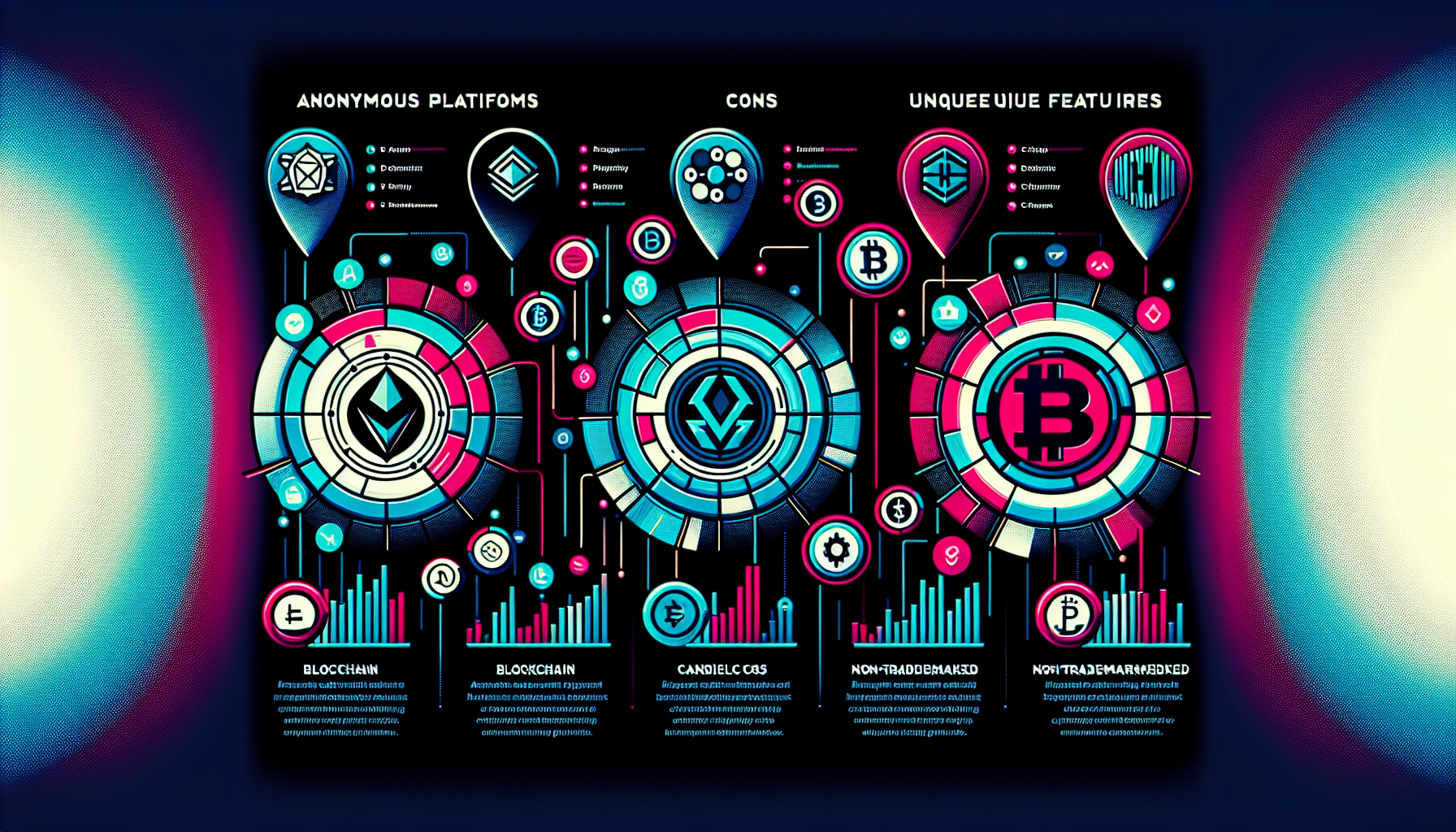 Create an image that features a ranking list of the top cryptocurrency trading platforms with their logos. Include platforms like Binance, Coinbase, Kraken, and others. Each platform should have an icon or logo, a brief summary of its pros and cons, and a highlight of any unique features or special offers. The background can be modern and tech-inspired, with elements like blockchain symbols, candlestick charts, and digital currencies to emphasize the trading context.