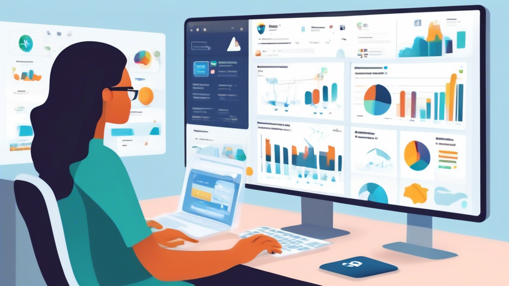 Create an image of a professional business setting where a person is comparing different online storage providers on a computer screen while referring to charts and graphs pinned on a wall nearby. The background shows icons and logos of leading online storage services like Google Drive, Dropbox, and OneDrive. The scene conveys the importance of evaluation criteria and customer feedback in selecting the right online storage provider.