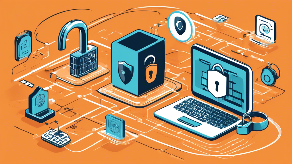 Prompt for DALL-E: 

An illustration showcasing how internet privacy companies keep your data safe. Depict advanced encryption methods represented by a digital padlock hovering over a network of interconnected devices. Integrate symbols for proactive monitoring and threat detection, such as magnifying glasses and shields, illustrating technology actively scanning for threats. Include small icons or images of real-world entities, like business people or animated characters, celebrating successful data protection implementations with thumbs up or smiling faces.