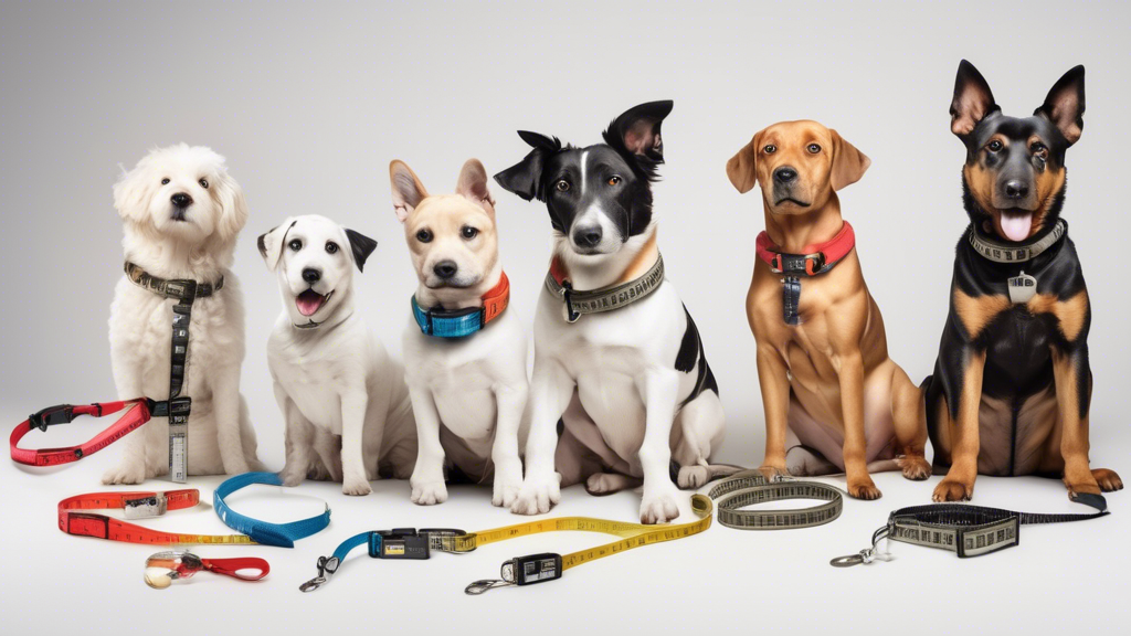 ### DALL-E Prompt:

Create an image showing a variety of dogs of different breeds and sizes being fitted with collars and leads by their owners. The owners are using measuring tapes to find the perfect fit. The scene should include a range of collar types (flat, Martingale, head collars, etc.) and lead types (standard, retractable, adjustable). Display a friendly and safe environment, such as a park or a backyard, where the dogs look comfortable and happy. Emphasize the importance of proper fitting, effective control, and training by showing well-behaved dogs and attentive owners interacting positively.