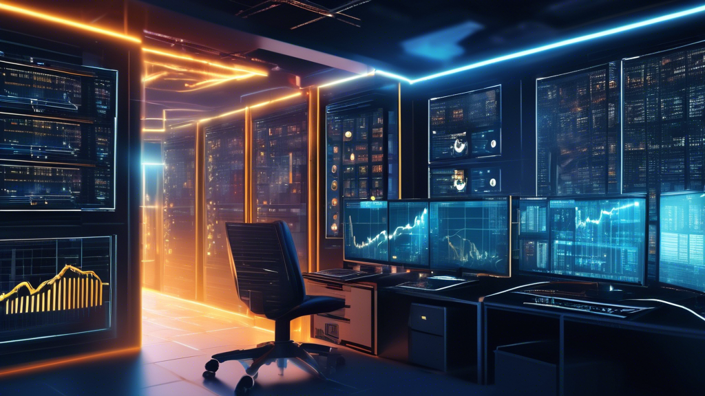 An image illustrating the concept of maximizing profits in PMP crypto mining, showing a cutting-edge mining rig in operation with charts and graphs of mining performance on screens nearby. The background can feature a cool, futuristic server room atmosphere, with digital currency symbols like Bitcoin and Ethereum subtly mixed into the visual elements to emphasize the profitable aspect of PMP crypto mining.