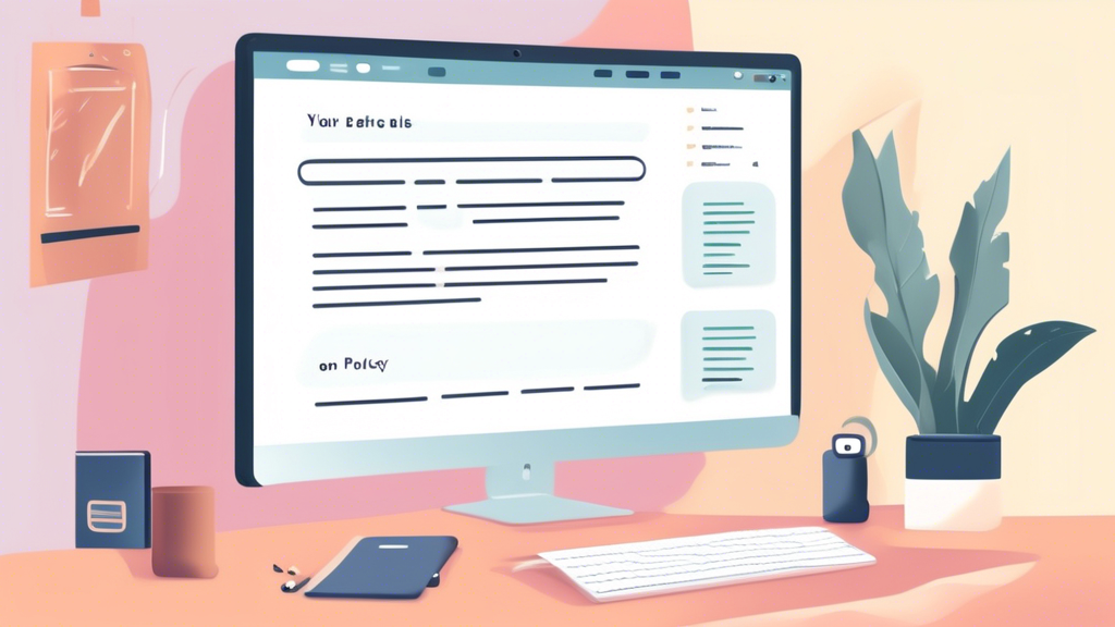 DALL-E prompt: A detailed illustration showing a computer screen with a step-by-step guide on crafting a privacy policy for an online store. The image should feature a template overview displayed on the monitor, and next to the screen, there should be a checklist including steps like 