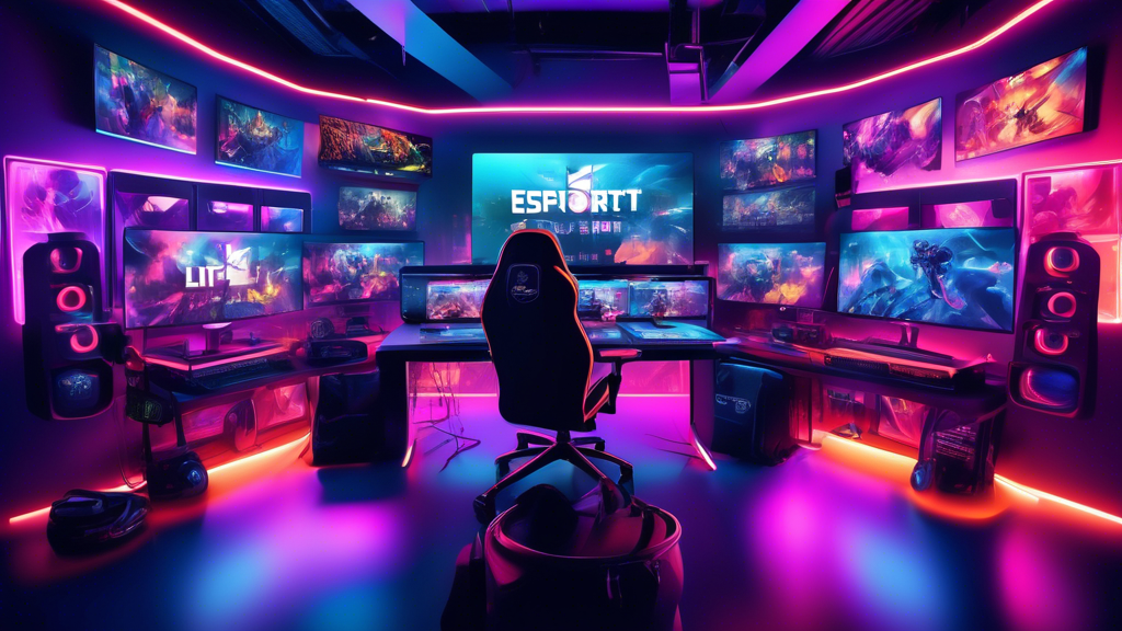 Create an image depicting a vibrant esports live streaming setup showcasing a gamer in an energetic gaming room, surrounded by multiple screens displaying popular live streaming platforms like Twitch and YouTube Gaming. Include elements to highlight how live streaming democratizes access to esports, such as interactive chat windows, diverse viewers around the world joining in, and dynamic overlays indicating viewer engagement. The image should also capture the economic and social buzz, like donation alerts and brand sponsorships, that show the financial and community impact of esports live streaming.