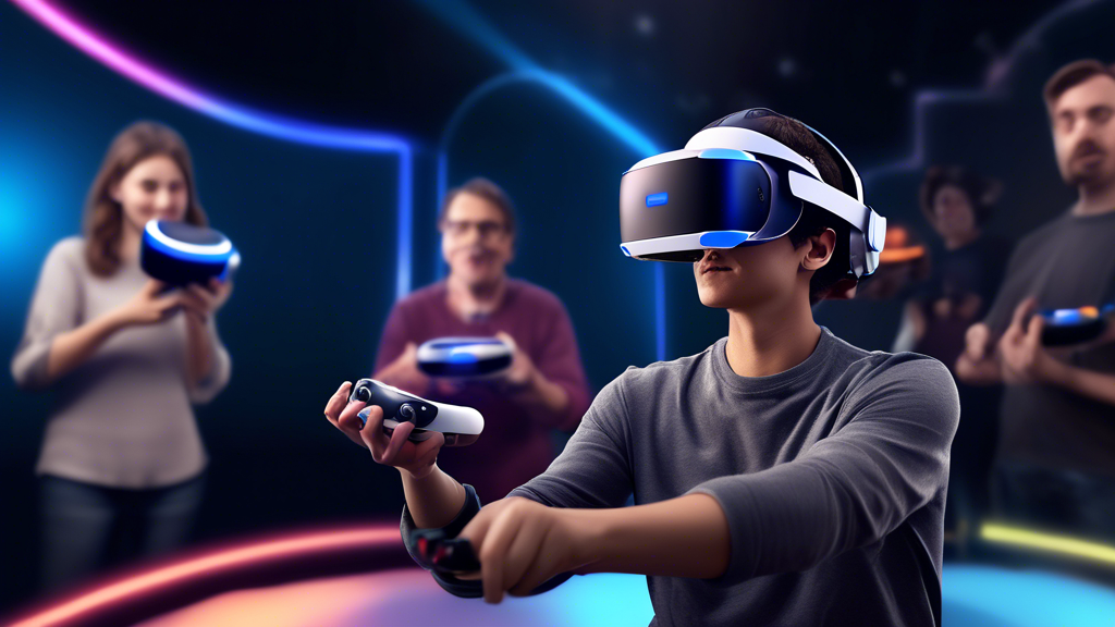 Create an image showcasing an affordable and accessible PS VR 1 virtual reality headset. The scene should include a diverse group of gamers, depicting various age groups and experience levels, easily setting up and enjoying the PS VR 1. Contrast this with other, more expensive VR systems in the background to emphasize the PS VR 1