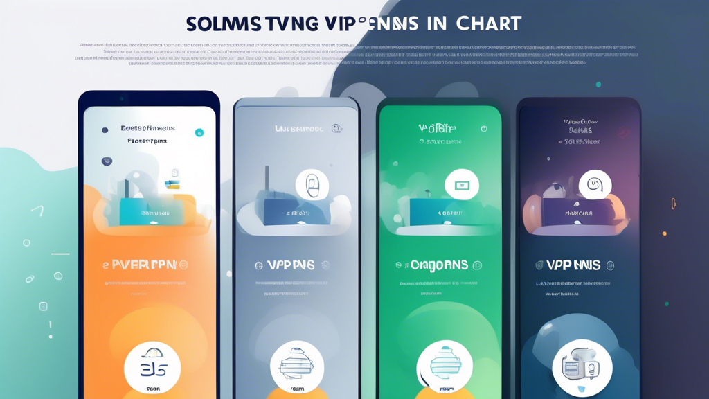 Create an image that showcases a detailed comparison chart of the top 5 VPNs for Android in 2023. The chart should include columns for evaluation scores, pricing plans, pros and cons, and should be visually appealing with icons representing security, speed, and user-friendliness. The background should have elements reminiscent of Android themes and modern tech aesthetics.