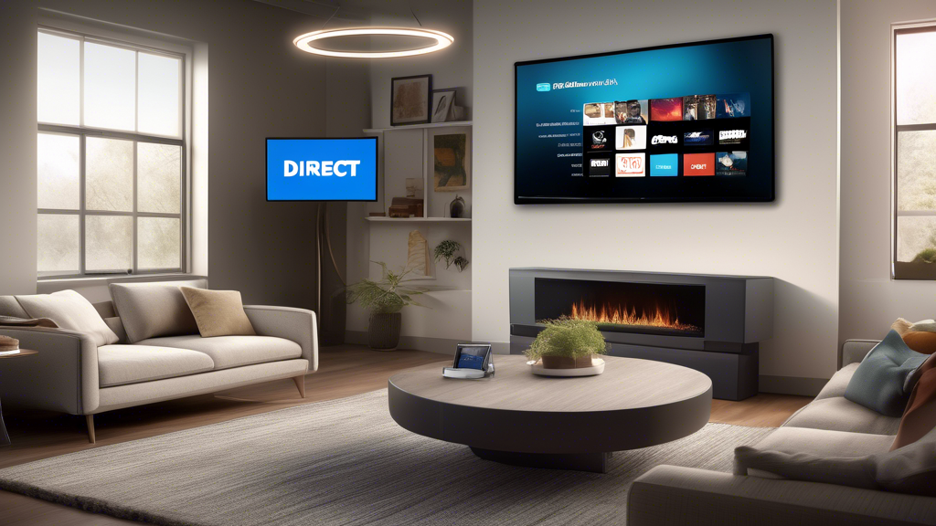 Create an image depicting the user-friendly features and technology of DirecTV Stream. Show a living room with a sleek, modern entertainment setup, multiple devices such as a smart TV, tablet, and smartphone displaying DirecTV Stream interface. Illustrate features like the Cloud-DVR functionality with a visual cue of a recorded show, and a personalized user interface highlighting ease of navigation. Emphasize the simplicity and convenience of the installation and usage process to enhance the home theater experience.