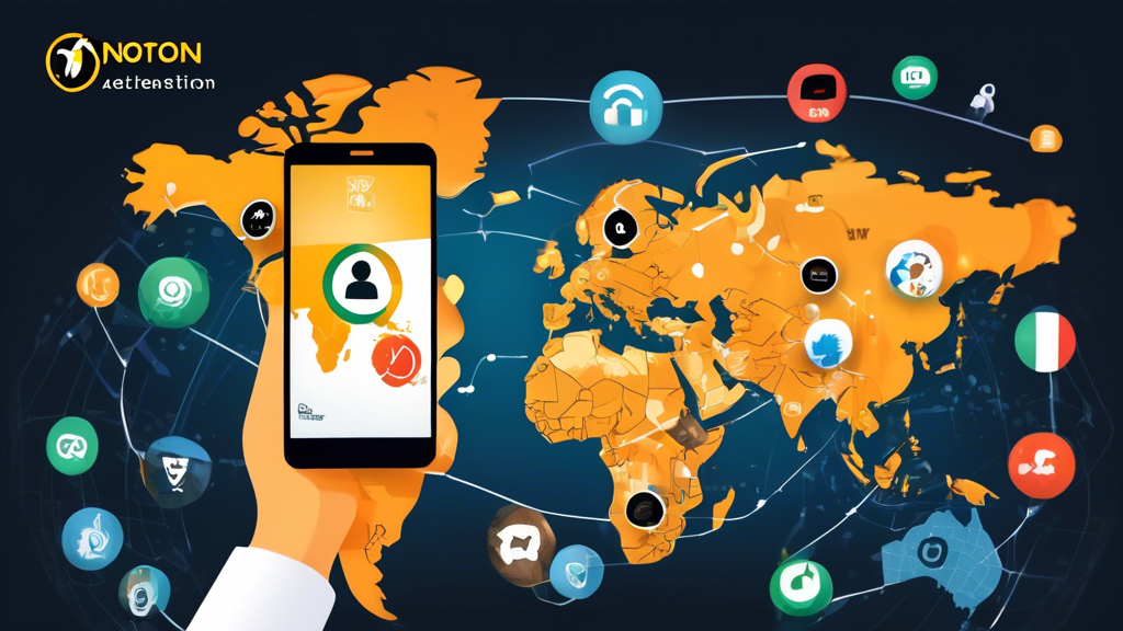 Prompt: A thrilled person using a laptop and a smartphone with Norton VPN activated, accessing streaming services from different countries and playing online games. The background features a world map with various global content icons (like streaming platforms and game logos) highlighting unrestricted access and bypassing geo-restrictions. Norton VPN logo is subtly integrated into the design, emphasizing its role in providing seamless global connectivity.