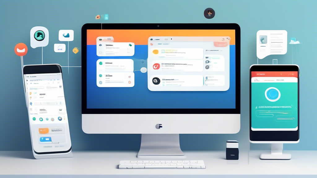 Create an image showcasing a modern desktop with multiple screen tabs and device icons representing top online privacy tools. Include icons for a VPN, a password manager, and an encrypted communication app on a sleek interface. Ensure that user ratings or review snippets are visibly integrated into the image in a clear and organized manner, highlighting the essential features and expert recommendations for each tool. The setting should be professional, sleek, and tech-savvy, emphasizing the importance of enhancing data security.