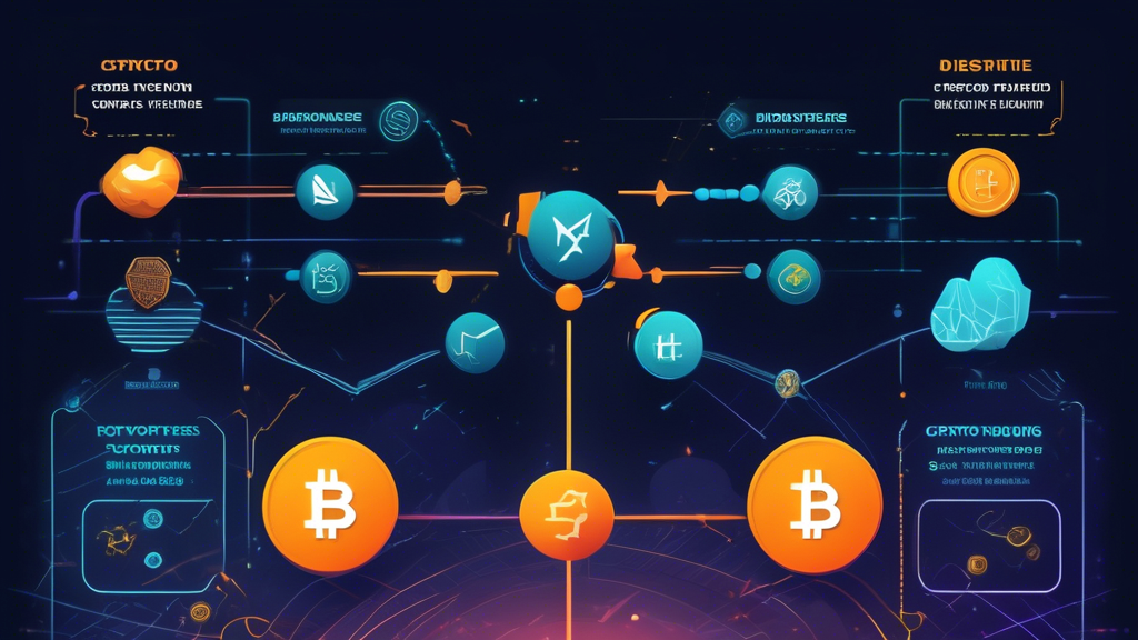 Create an image illustrating the key advantages and disadvantages of crypto futures trading. On one side, show icons for leverage, diversification, and hedging. On the other side, depict symbols for high volatility, potential liquidation, and fees. Place practical examples of crypto futures trading in action in the center to bridge the advantages and disadvantages, all set against a backdrop of a digital financial market.