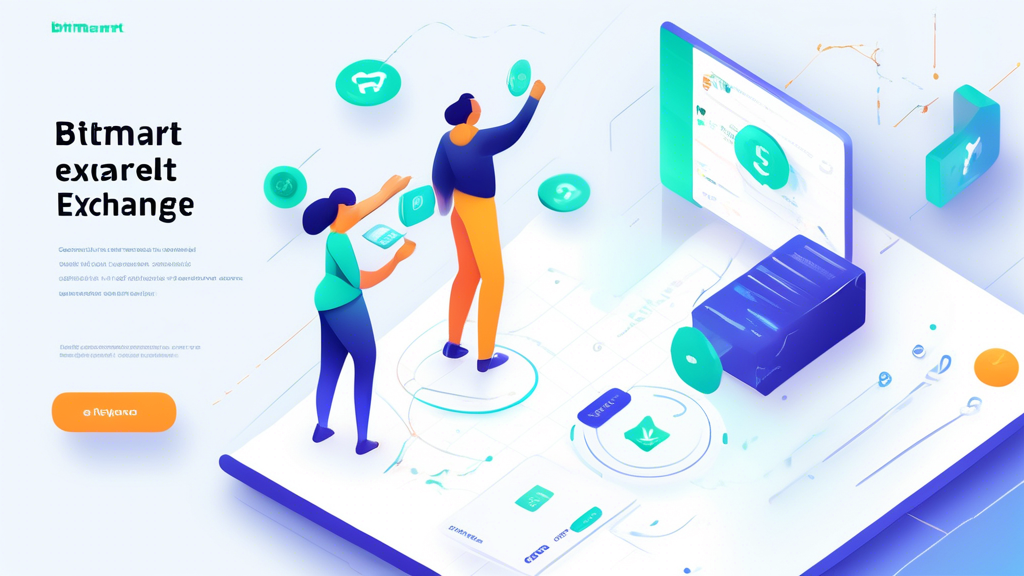 Create a detailed illustration showcasing the step-by-step process of using BitMart Exchange. Start with a visual representation of creating an account on the platform, including filling out registration details and verifying the account. Then, depict the steps for making deposits and withdrawals, displaying icons or symbols for different cryptocurrencies. Highlight trade options, showing charts and trading pairs. Lastly, emphasize security measures, illustrating features like two-factor authentication and encryption. Include the BitMart Exchange logo prominently for brand recognition.