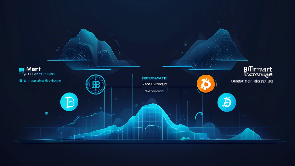 Create an illustrative image that showcases a balanced scale with BitMart Exchange on one side and other cryptocurrency exchanges on the other. The background should feature recognizable icons representing various features and services such as security, user interface, transaction speed, and customer support. The image should convey both the advantages and limitations of BitMart Exchange through visually represented pros and cons, highlighting a comparative analysis with other platforms.