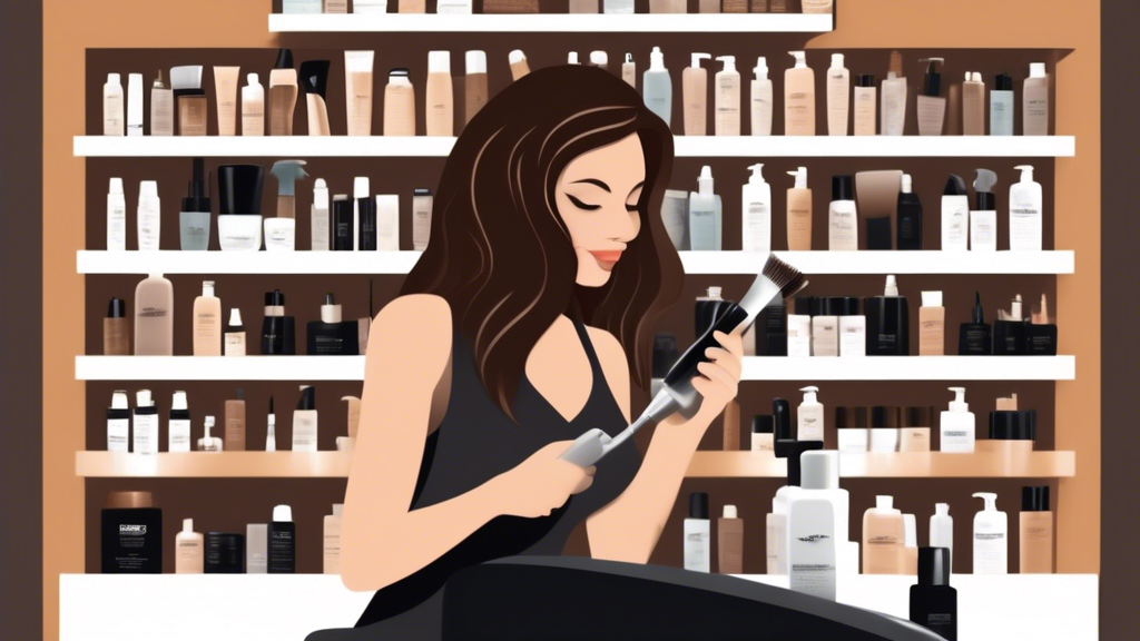 Create an image of a chic salon setting with a stylist providing maintenance tips for a client with black and brown hair highlights. Display a variety of hair care products, such as shampoos and conditioners, specifically designed for highlighted hair on a nearby counter. Include illustrated tips on a stylish bulletin board that advise how often to touch up highlights and essential hair health practices to prevent damage. The client should look relaxed and engaged, showcasing beautifully maintained black and brown highlights.