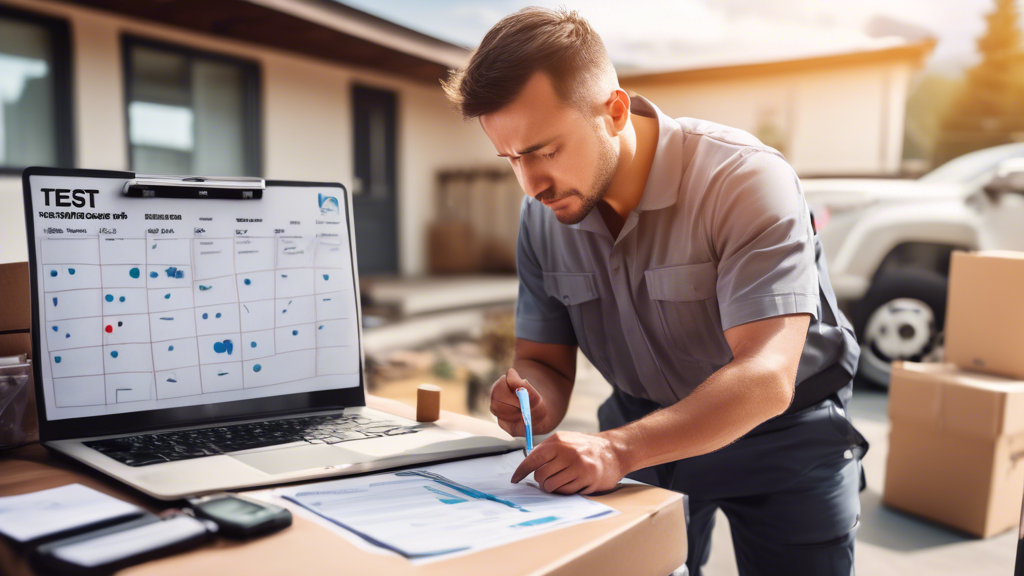 Create an image showing a commercial driver preparing for their DOT physical test. The driver is organizing important documents and information in a neat folder, checking off items on a preparation checklist, and maybe drinking water to stay hydrated. The background shows a cozy home setting with a visible calendar marked with the test date, emphasizing the importance of preparation. Include a few medical icons like a stethoscope and blood pressure monitor subtly in the scene to highlight the context of the DOT physical test.