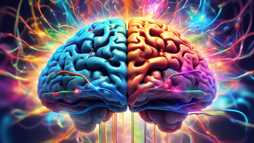 Create an image showing a vibrant, dynamic brain with colorful neural pathways lighting up, symbolizing the production and flow of happiness hormones. Surround the brain with a soft, ethereal cloud and beams of light, representing the ultimate Cloud 9 feeling. Incorporate some scientific elements like chemical structures of serotonin and dopamine floating around, to represent the scientific foundation of happiness.