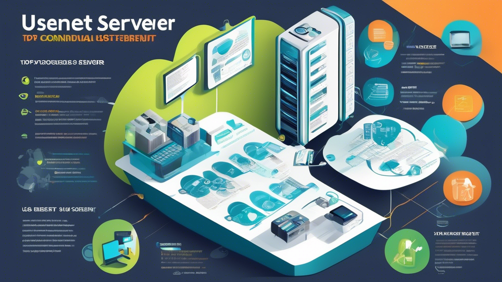 Create an infographic-style image illustrating top factors to consider when choosing the best Usenet server for individual needs. Highlight elements such as Speed, Security, and Cost with visually appealing icons or graphics, and include a section with beginner-friendly tips on how to get started with Usenet. Ensure the overall design is modern and tech-savvy to capture the essence of 2023.