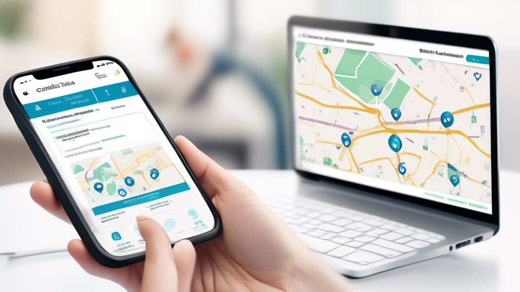 Create an image illustrating a person using a smartphone or computer to search for certified DOT medical examiners. The screen should show a map with nearby clinic locations highlighted. Make sure the interface looks modern and intuitive, with clear indicators showing Certified DOT Physical Providers. Integrate icons or labels emphasizing the use of verified and trusted sources on the screen. The background could show a comfortable home or office setting to imply convenience and ease of using technology.
