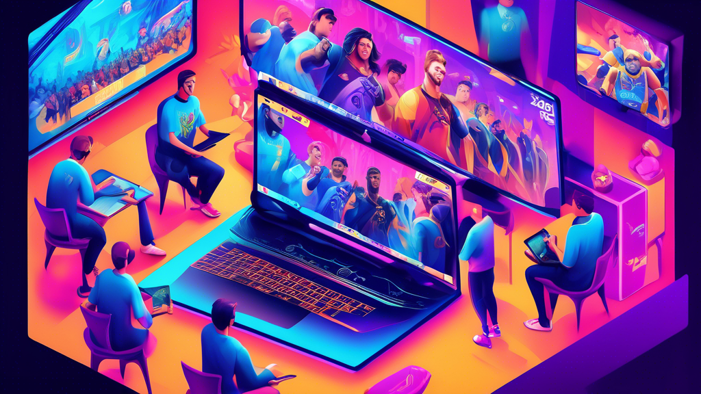 Create a vibrant digital illustration showing excited fans gathered around various screens, some watching on big flat-screen TVs, others on laptops and mobile devices, all displaying the exciting gameplay of the LCS Spring Finals 2023. Incorporate a variety of on-screen graphics showing popular streaming platforms, official broadcast logos, and a clear schedule with dates and times. Include visual elements like snacks, comfy seating, and ambient lighting to convey an optimal viewing experience at home. The atmosphere should be lively, showcasing both solo viewers and small groups enjoying the event together. 

Keywords: LCS Spring Finals, esports, broadcast, streaming, viewing experience, vibrant, fans, screens.