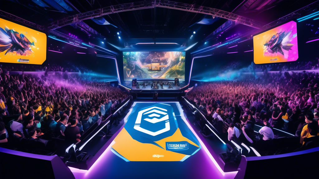 Create an image that captures the transformative impact of the LCS Spring Finals 2023 on the esports landscape. Show a grand esports arena filled with enthusiastic fans and vibrant light displays, with spotlights on key players and teams on stage. In the background, include visionary elements such as futuristic graphics, trending social media icons, and data charts, symbolizing future trends and community engagement. Feel the excitement and energy leading up to this pivotal event in the esports world. Keywords: LCS Spring Finals, esports, community, trends, fan engagement.