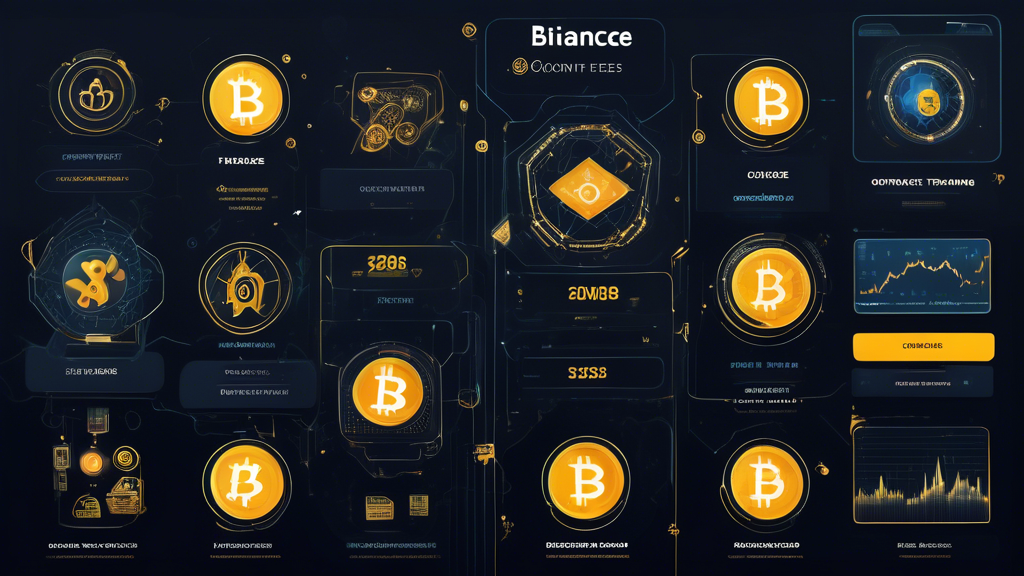 Create an intricate, digital illustration portraying a side-by-side comparative analysis of top cryptocurrency trading platforms for 2023—Binance, Coinbase, Kraken. One section is dedicated to safety, showcasing secure network icons and regulation badges. Another area highlights transaction fees with stacks of coins and varying cost symbols. A third section focuses on the user interface, displaying sleek app designs and user-friendly dashboards. The final section shows diverse cryptocurrency icons representing the broad support each platform offers. Use vibrant colors and clean visuals to make information easy to digest.