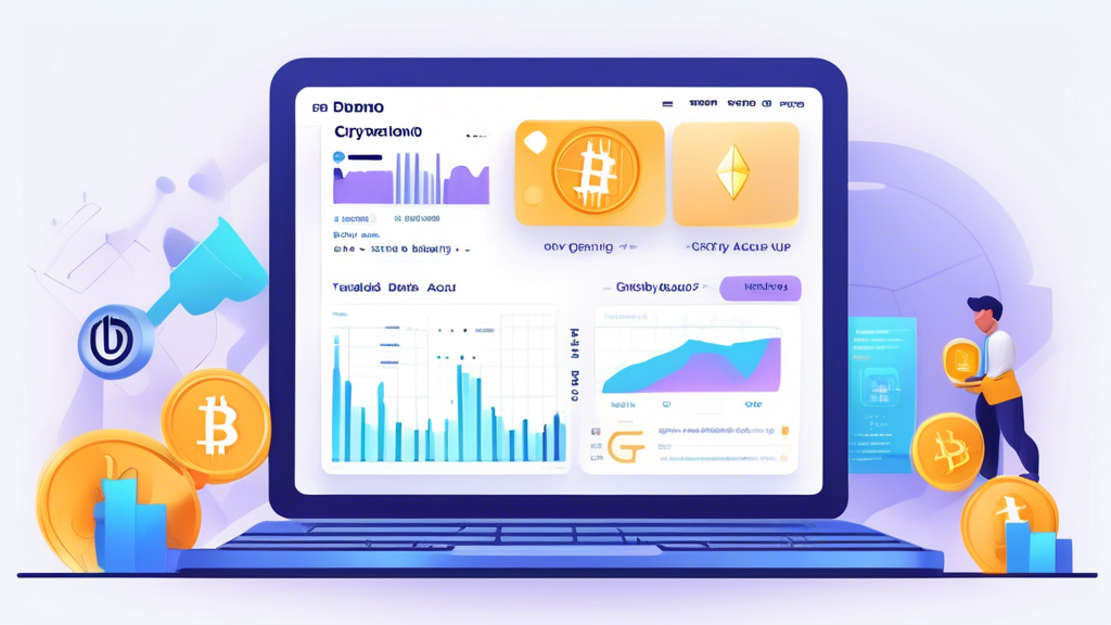 Create an image showing a step-by-step guide for opening and using a crypto trading demo account. The illustration should include a user-friendly interface of a popular crypto trading platform on a laptop screen, highlighting the key steps: signing up, selecting 