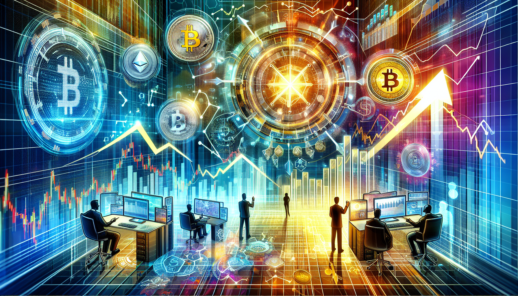 **DALL-E Prompt:** 

Create an image illustrating the market dynamics and investment potential of new crypto coins. Depict a futuristic stock market scene featuring holographic charts and graphs showing rising trends and patterns. Include elements such as digital coins with unique emblems, a realistic portfolio, and financial analysts discussing strategies. Highlight successful case studies of new crypto coins, emphasizing their remarkable growth trajectories. Use vibrant colors to signify growth and potential, and incorporate subtle references to risk assessment and market analysis.