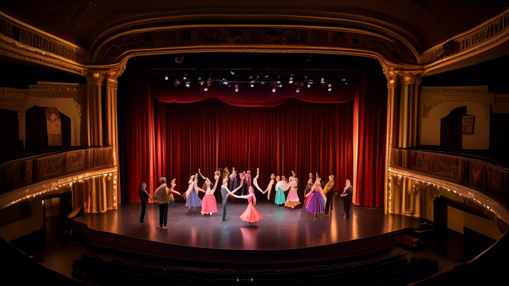 Diverse array of performances and events hosted at Flynn Theater, featuring vibrant scenes from concerts, theatrical productions, ballet, and community events. The grand stage illuminated with colorful lights, a captivated audience in the historic, beautifully preserved interior, and performers lost in the magic of their craft. Includes testimonials and stories from past performers and enthralled audience members, celebrating the theater’s cultural significance in the local community. Keywords: Flynn Theater, arts and culture, vibrant performances, historic interior.