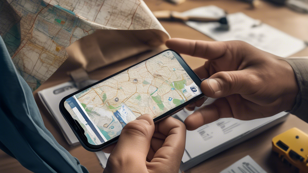 DALL-E prompt for an image related to outline point #2:

A split-screen image showing a smartphone with a map and search results for 