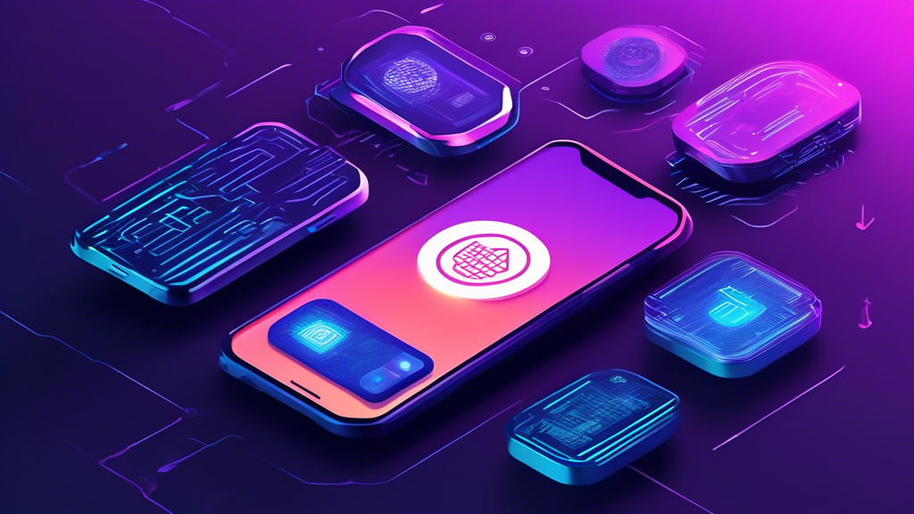 Create an image illustrating the latest technological advancements in crypto wallet security, featuring hardware wallets, tamper-resistant devices with secure elements, and the use of biometric authentication like fingerprints and facial recognition. The backdrop should have a modern and high-tech aesthetic, emphasizing cutting-edge security for digital assets in 2023.