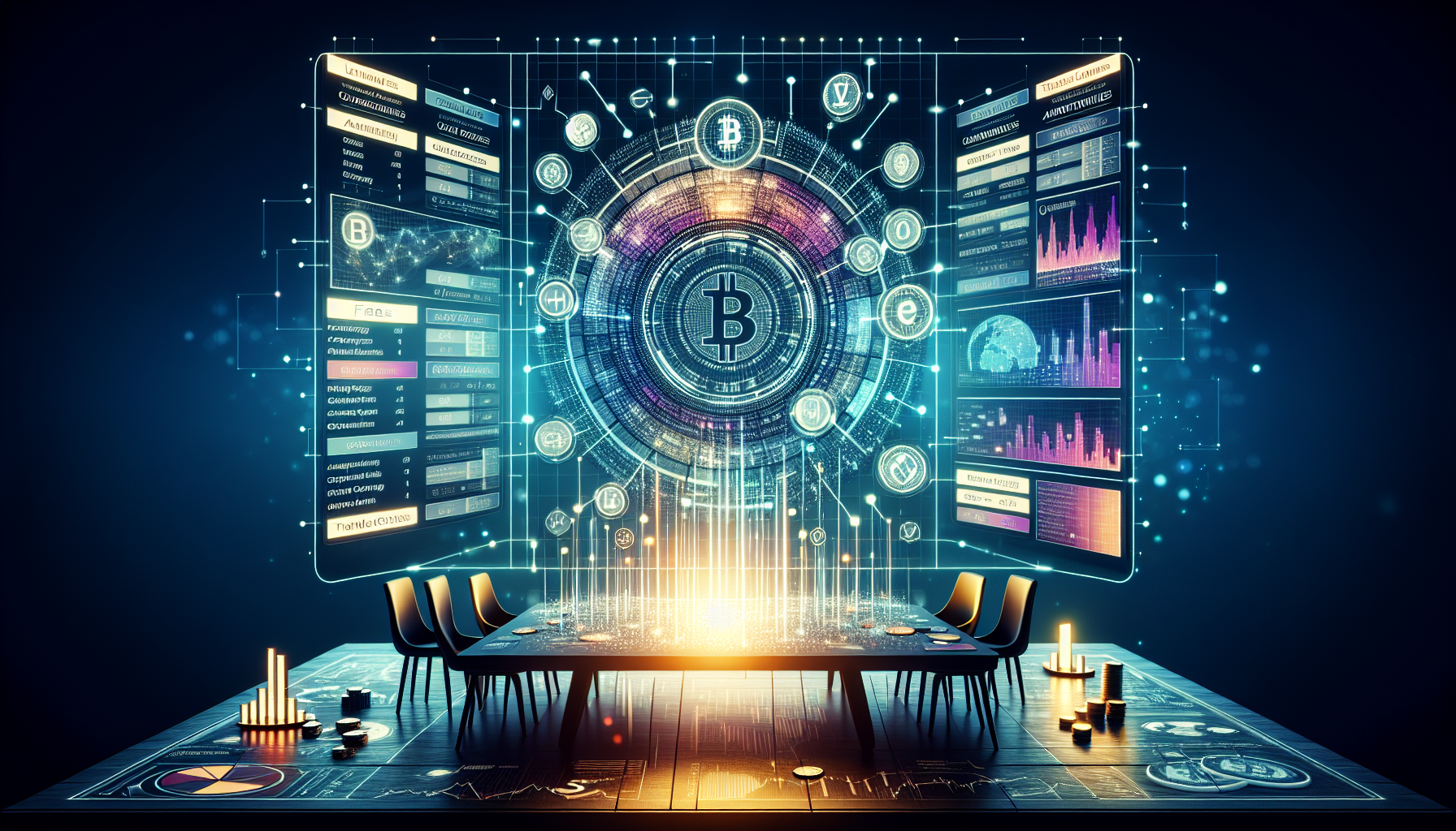 Create an image that captures the trading opportunities and user experience of Hotbit Exchange. The scene should include a digital interface showcasing available cryptocurrencies and trading pairs, alongside visual representations of fees and financial conditions. Include a comparison chart highlighting the pros and cons of using Hotbit for different categories of users—such as beginners, experienced traders, and institutional investors. The overall tone should be informative and balanced, reflecting both the benefits and drawbacks.