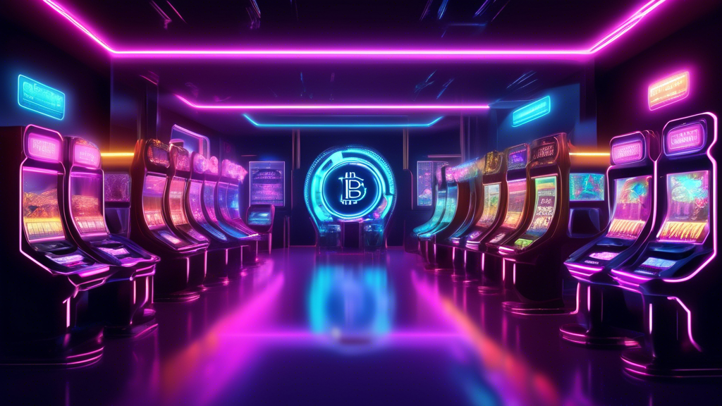 A sleek, futuristic setting with bright neon lights highlighting a selection of top crypto casinos for 2023. Each casino is represented with a digital display showcasing their unique attributes and features. Icons for cryptocurrency such as Bitcoin and Ethereum are prominently displayed, signifying the mode of transactions. Include user testimonials and expert opinions in text bubbles around the displays, creating a dynamic and informative scene.